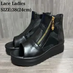 Lace Ladies オープントゥ シースルー 厚底 ブーツ 38 24cmのサムネイル