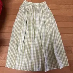 GU グリーン ギンガムチェック フレアスカート S