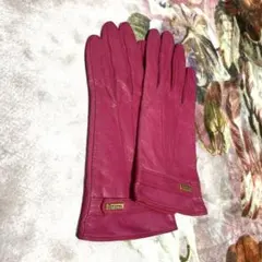 Burberry レザー手袋 ピンク チェック裏地