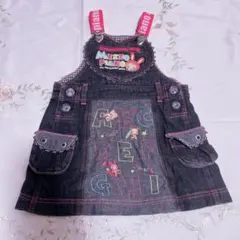 美品】メゾピアノ 豪華デニム ジャンパースカート ブラックミミポポ110 