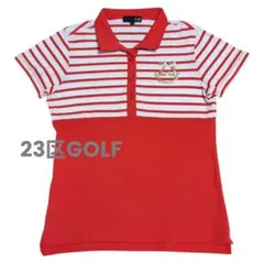 23区GOLF ゴルフウェア ポロシャツ 切替 ボーダー レッド M
