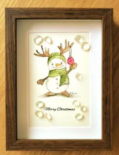 シーグラスアート【メリークリスマス♡】水彩画 原画