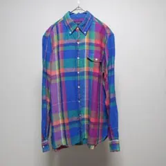 ポロラルフローレン　リネン　麻　100％　男女兼用　マドラスチェックシャツ