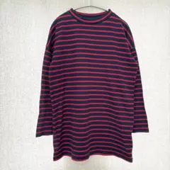 美品✦GU ハイネックボーダーチュニック M ネイビー赤ボーダー 体型カバー