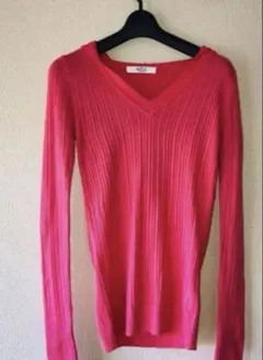 #AZULピンク Vネックニットフード付き セーター M 長袖 トップス