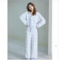 ジェラートピケ レディース チェック柄カーディガン&ロングパンツセット