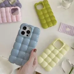 iPhone 15 Pro ぽこぽこ スマホケース パステルブルー 韓国 可愛い