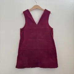 ハンドメイド　Vネックワンピース　コーデュロイ ジャンバースカート ボルドー