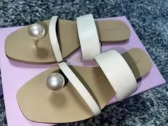 rienda フェイクパールトングフラットシューズ L