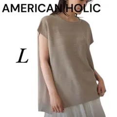 アメリカンホリック 編地違いニットプルオーバー　フレンチスリーブ　L