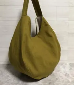 ハンドメイド　リネンバッグふんわりまるい　ワンショルダーバッグ　ダークマスタード