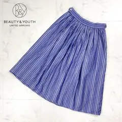 ビューティー&ユース ストライプフレアスカート 紺 サイズF*GD721のサムネイル