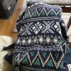 ウール混紡 ネイビー グリーン マフラー