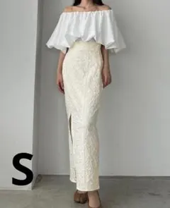 Louere ジャガードハイウエストスリットIラインスカート