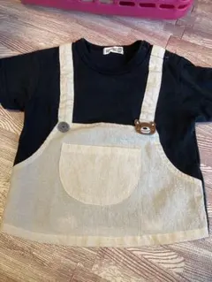 オーバーオール風Tシャツ 黒とベージュ ズーミック