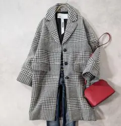 美品★TICCA グレンチェック コクーンコート ティッカ シングルコート