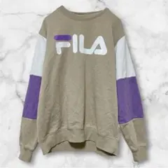 FILA フィラ スウェット トレーナー M ベージュ 紫 切替 ビッグロゴ