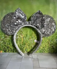 【即日発送】シルバー ミッキー　スパンコール　耳　カチューシャ