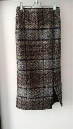 お買い得500円引き！チェック柄タイトスカート ブラウン系