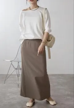 【美品】BONJOUR SAGAN Iラインスカート LIGHT-COCOA