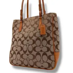 美品 COACH ハンドバッグ シグネチャー キャンバス ブラウン 6090