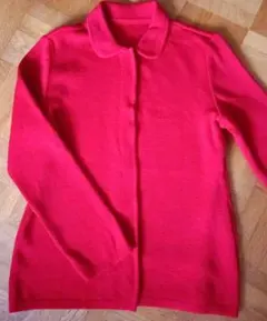 古着　赤色丸襟長袖ニットカーディガン