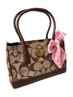 美品/COACH/コーチ/シグネチャー/トートバッグ/ブラウン/ターンロック