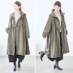 ★値下げ！ビッグギャザーモッズコート薄地　カーキ　ゆったりサイズ