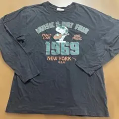 メンズ　スヌーピー 長袖　Tシャツ　ブラック