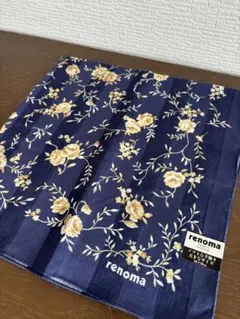 renoma 花柄 シルクハンカチ ネイビー