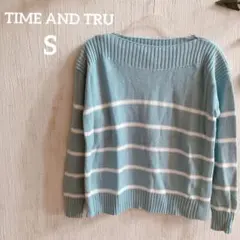 海外古着✨TIME AND TRU【S】水色 白 ストライプ セーター 長袖