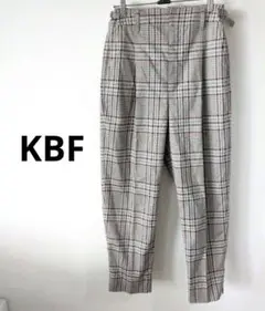 KBF グレンチェック　テーパードパンツ　サイドミニベルト付　ハイウエスト