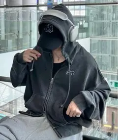 ADAMASTE 短丈ジップパーカーフーディー　ダーク　完売品 ADAMASTE 短丈ジップパーカーフーディー ダーク 完売品