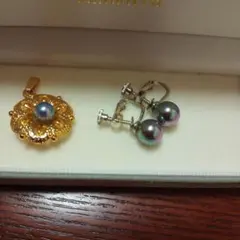 ペンダントトップ　真珠グレー