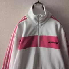 人気カラー☆アディダス 刺繍ロゴ トラックジャケット L ホワイト×ピンク