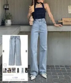 フリンジヘムセミフレアデニムパンツ[cu166]