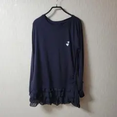 アンドラブ。ネイビー、ハート刺繍とフリル裾 長袖チュニック★新品、未使用★