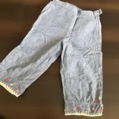 ミキハウス　デニムブルー 花柄刺繍 ハーフパンツ