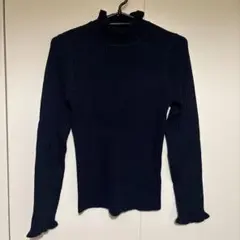 ネイビー リブ編み ハイネックセーター M