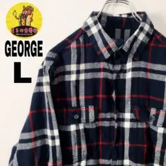 usa古着 GEORGE ネルシャツ L ネイビーホワイト チェック