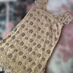 Language❣️ベージュ ノースリーブ ひざ丈ワンピース