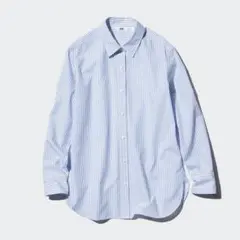 UNIQLO レディース コットン ストライプ シャツ ブルー Lのサムネイル