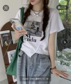 【新品】フォトプリント アシンメトリー Tシャツ ホワイト