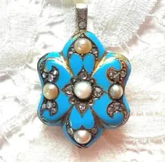 ＊＊　英国ヴィクトリアン　１５金　シードパール　七宝　スズラン　＊＊ ヴィクトリアンブローチ マーキスカットシトリン＋シードパール