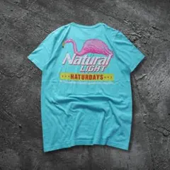 企業系 ビックプリントTシャツ M フラミンゴ ターコイズブルー 古着
