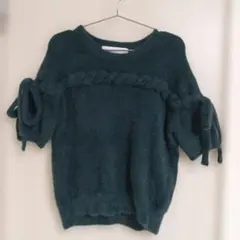 tocco closet 袖リボン シャギーニット 半袖 ダークグリーンMサイズ