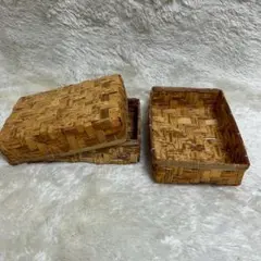 ラタン　籠　竹籠　ザル　バスケット　弁当箱　竹細工　長方形
