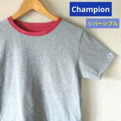 Champion リバーシブルTシャツ グレー 赤 フェード ロゴ 古着