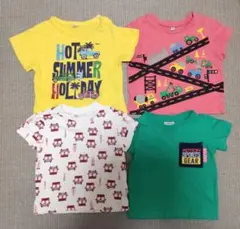 ４枚セット英字乗り物プリント総柄半袖Tシャツ90センチ