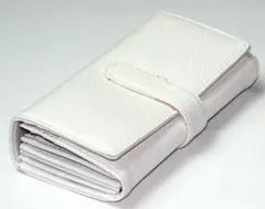 ■新品　送料込み■牛革　全25収納ポケット　アコーディオンロングウォレット　WH